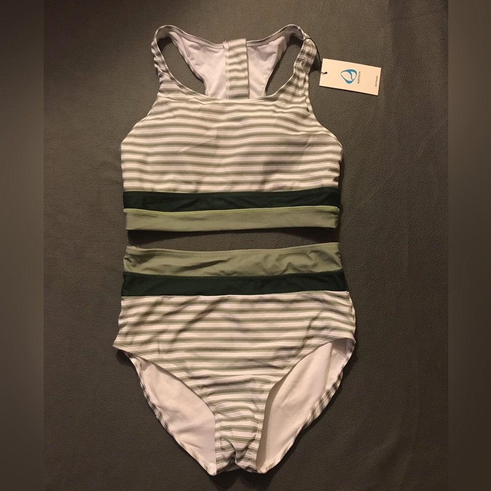 Striped Green Racerback One-Piece Swimsuit